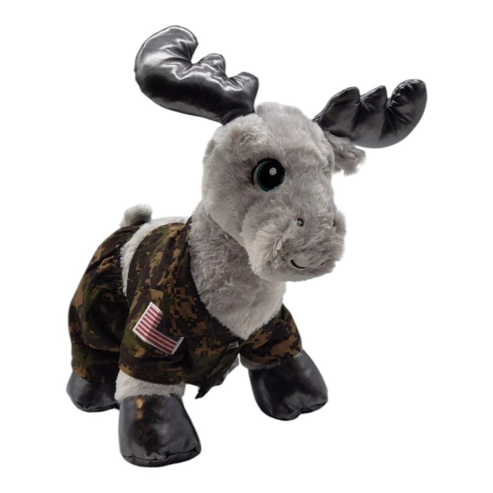 BAB Build A Bear Brown Moose Army Camo Plush USA Flag Bandana Military Retired